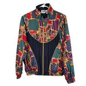 Vintage 90s Vos Sports Wind Jacket Women's S Red Black Mixed Print Old Money